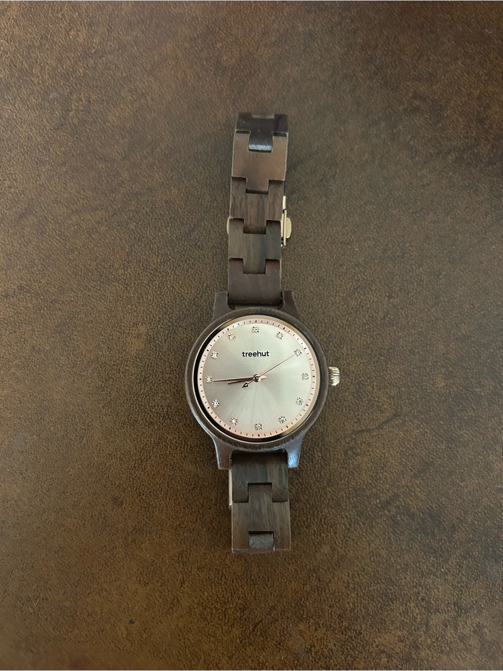 Treehut Women's Brown Wood Link Watch with Silver Dial